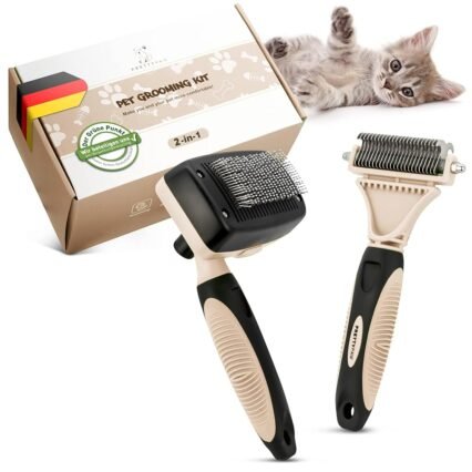 Pretty Paw ® Profi Katzenbürste Set I Katzen Pflege Set - 100% Hygiene & Komfort Dank gerundeter Massageborsten I Bürste für die optimale Kurzhaar & Langhaar I Unterfellbürste