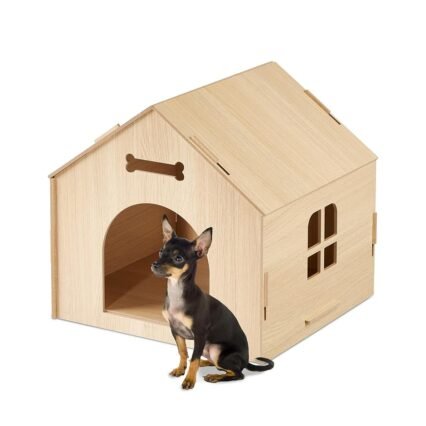 Relaxdays Hundehütte Indoor, Katzenhaus zum selber Bauen, Haustierhaus, für kleine Hunde & Katzen, Hundehöhle MDF, Natur, 1 Stück