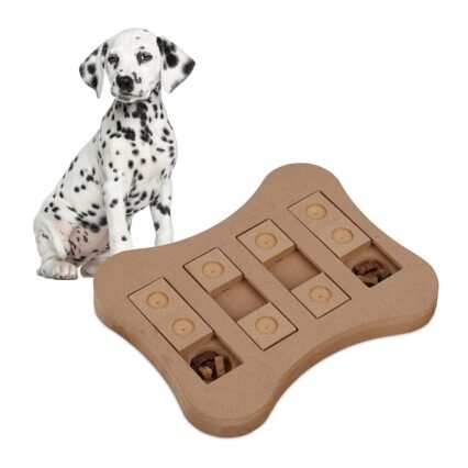 Relaxdays Intelligenzspielzeug für Hunde, interaktives Futterspielzeug, Leckerli verstecken, Schnüffelspiel, MDF, natur, 1 Stück