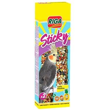 Riga - Sticky mit Früchten für Großsittiche - Gebackene Sticks - Mischung aus Körnern, Getreide und Früchten, darunter Apfel und Rosine - Schachtel mit 2 Sticky Sticks, 140 g...