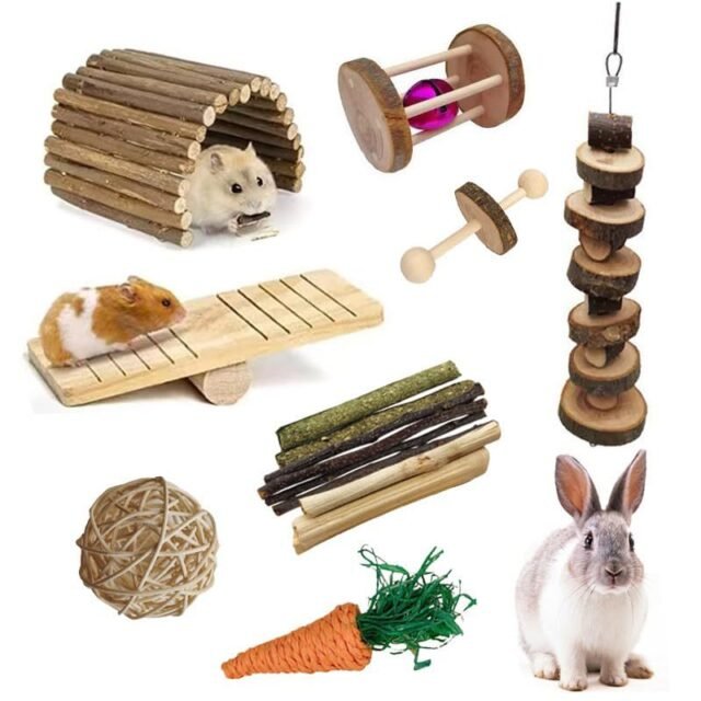 RunFar shop Hamster Kauspielzeug Kauspielzeug Naturholz Kaninchenspielzeug Übung Glockenrolle Zahnpflege Backenzahnspielzeug für Hamster Chinchilla Hasen Meerschweinchen