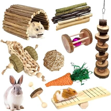 RunFar shop Hamster Kauspielzeug Kauspielzeug Naturholz Kaninchenspielzeug Übung Glockenrolle Zahnpflege Backenzahnspielzeug für Hamster Chinchilla Hasen Meerschweinchen