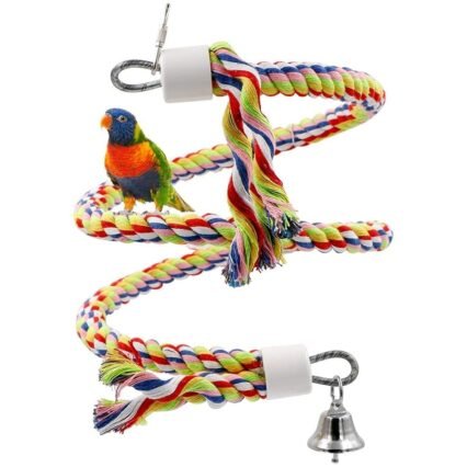 Rusee Vögel Spielzeug, Parrot climbing Rope Sling, Schaukel Spielzeug, Spirale Stehen-Seil, Mittlere Regenbogen Cotton Rope Parrot mit Glocke