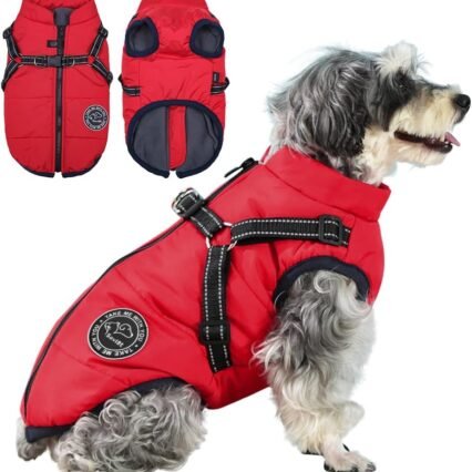 Savlot Hundejacke Winterweste Jacken Hundemantel Hundepullover Haustier Skifahren Kostüm Ärmellose Baumwolle Gepolsterte Weste Mit Brustgurt Gurt - Rot, S