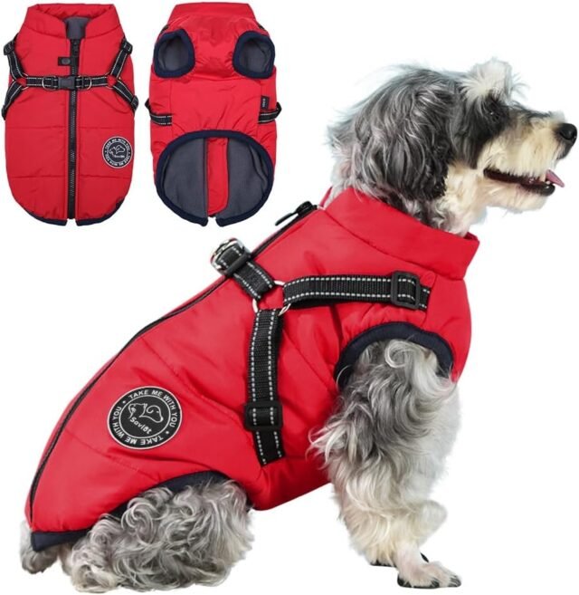 Savlot Hundejacke Winterweste Jacken Hundemantel Hundepullover Haustier Skifahren Kostüm Ärmellose Baumwolle Gepolsterte Weste Mit Brustgurt Gurt - Rot, S