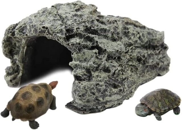 Schildkrötenhöhle, FischversteckhöHle, Aquarien, Harzplattform, Hohe Simulation, Kriechende SchildkröTe, Reptilienhaut, Haus, Lebensraum,Unterschlupf,Dekoration,Ornament FüR...