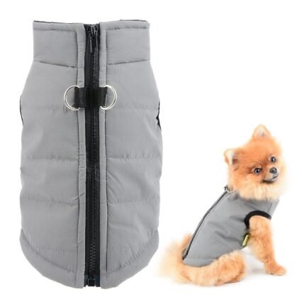 SMALLLEE_LUCKY_STORE Wasserdichte Winterjacke für kleine Hunde und Katzen, mit Reißverschluss, gepolstert, für Chihuahua, Yorkie, Kätzchen, warme Kleidung, Grau, Größe XS