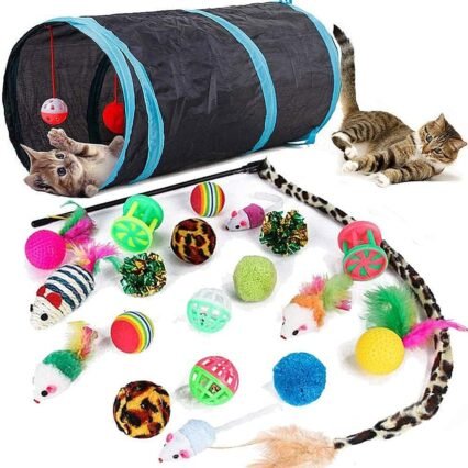 Speedy Panther 21 Stücke Katzenspielzeug Set Katzentunnel Interaktives Katzen Spielzeug für Kätzchen Federspielzeug Katzenbälle Spielzeugmäuse für Katzen