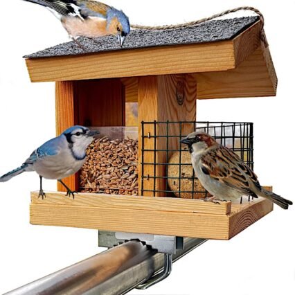 STAFECO® Vogelfutterhaus Vogelhaus für Balkon wetterfest Futterhaus Handarbeit aus Natur Holz Vogelhaus zum Aufhängen im Garten und Balkon Gartenvögel (Klassisch Balkon)