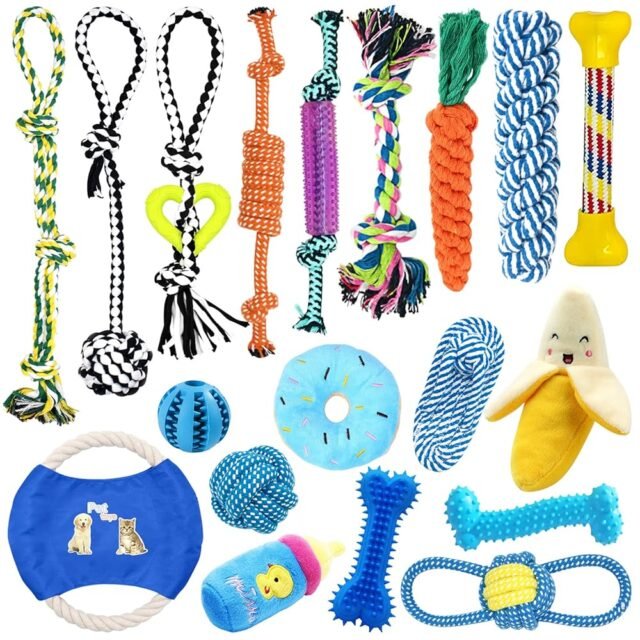 TOPSEAS Hundespielzeug,19 Pcs Welpenspielzeug Set,Natürlicher Baumwolle,Seil Ball Hunde Kauen Spielzeug Set,für kleine Und Mittlere große Hunde Spielzeug