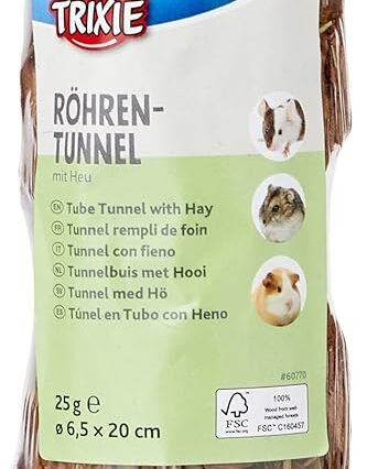 Trixie 60770 Natural Snack Tube Tunnel mit Heufüllung für kleine Nagetiere und Kaninchen (Hibiskusblüten, 20 cm / 25 g), 1 Stück (1er Pack)