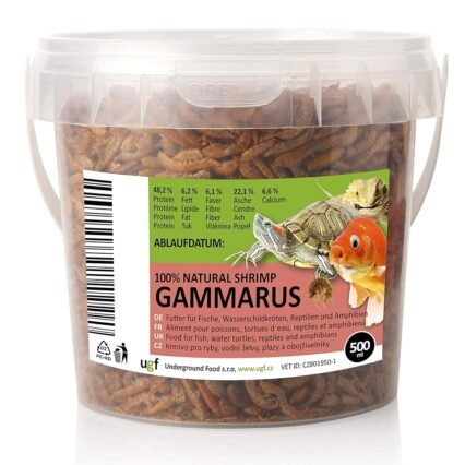 UGF - Premium Gammarus Bachflohkrebse Getrocknet, 500 Milliliter ≈ 50g Eimer, Schildkrötenfutter, Fischfutter Aquarium, Axolotl Futter, Hamsterfutter, Igelfutter, Koi Futter,...