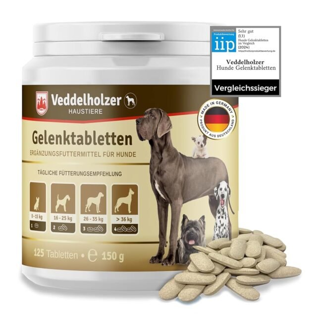 Veddelholzer VERGLEICHSSIEGER 2024 Hunde Gelenktabletten mit Grünlippmuschel Hund MSM & Teufelskralle Glucosamin & Kollagen 125 Kapseln Hunde Leckerlis