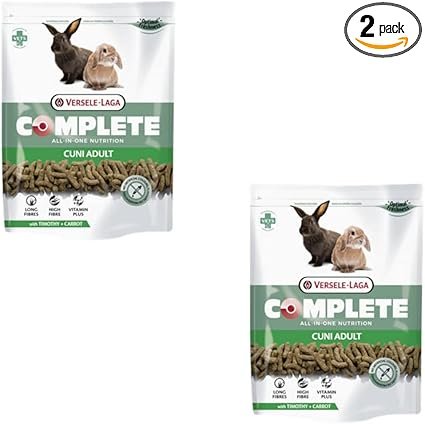 Versele-Laga Complete Cuni Adult | Doppelpack | 2 x 500 g | Alleinfuttermittel für ausgewachsene Kaninchen | Schmackhafte All-in-one Pellets | Mit Langen Fasern und Kräutern