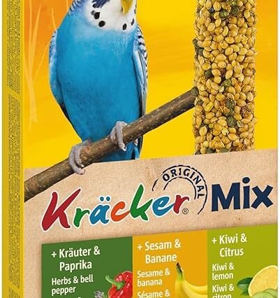 Vitakraft Kräcker Mix, Vogelsnack, für Wellensittiche, Knabberstangen, mit Kräutern und Paprika, mit Kiwi und Citrus, mit Banane und Sesam, ohne Zusatz von Zucker (1x 3 Stück)