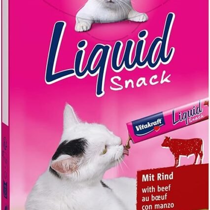 Vitakraft Liquid Snack, Katzensnack flüssig, Katzenleckerli, mit Rind und Katzengras, zur Unterstützung der gesunden Darmflora, kalorienarm (1 Paket mit 6x 15g)