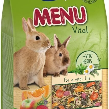 Vitakraft Menu Vital, Futter für Zwergkaninchen, mit Luzerne, mit Apfel, mit Kürbis, angereichert mit Kräutern, ohne Zusatz von Zucker und Getreide (1x 3kg)