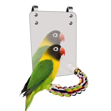 Vogel Spiegel Spielzeug Mit Seil Barsch Große Spiegel Ständer Bar Set Bunte Kauspielzeug Für Papagei Wellensittich Nymphensittiche Conure Finch Afrikanischen Grauara Käfig...