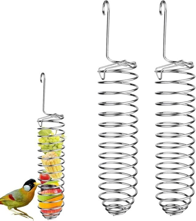 Vogelspielzeug, 2 Stück Edelstahl Futterspender Wellensittich Futterkorb, Obst- und Gemüsehalter, Vögel Käfig Füttern Zubehör für Papagei Sittiche Kakadus Aras Conure...