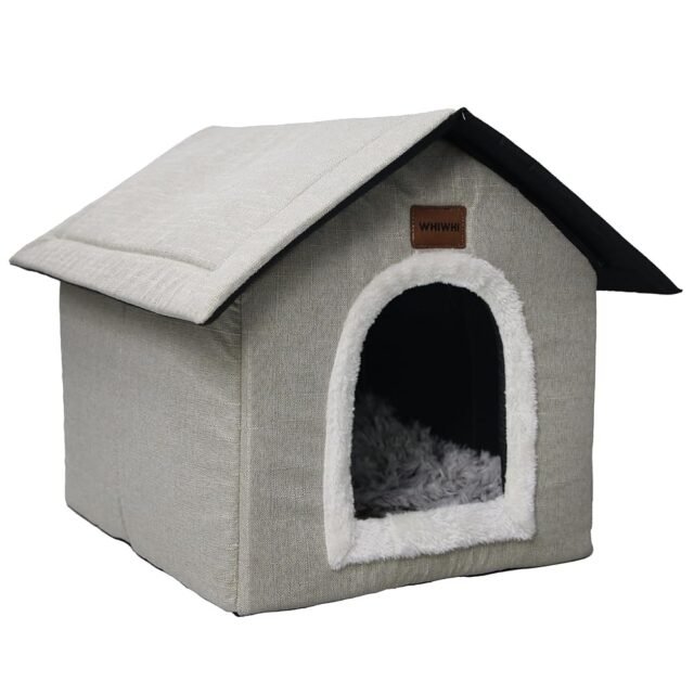 Whiwhi Hundehütte Hundehöhle mit Abnehmbarem Plüschkissen Katzenhöhle Haustierhaus Warmes Und Gemütliches Hundehaus Katzenhaus 45x40x45cm