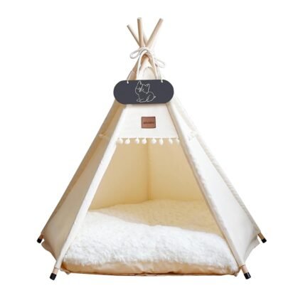 Whiwhi Tipi Zelt für Haustiere Hundezelt Katzenzelt mit Kissen Waschbar Haustierzelte Häuser Hundehöhle und Haustierhäuser Wegklappen Haustier Zelt Möbel 50x50x60cm