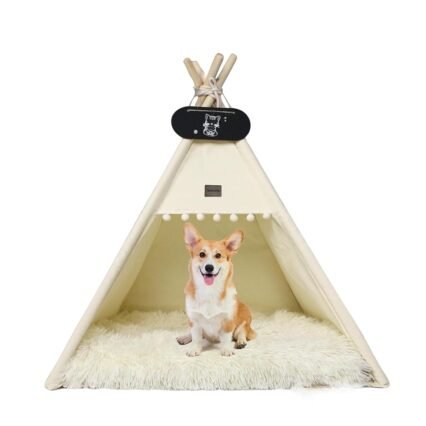 Whiwhi Tipi Zelt für Haustiere+Plüsch Hundedecke Wasserdicht Hundezelt Katzenzelt Haustierzelte Häuser mit Hundebett Haustier Zelt Möbel Abnehmbar 60x60x70cm