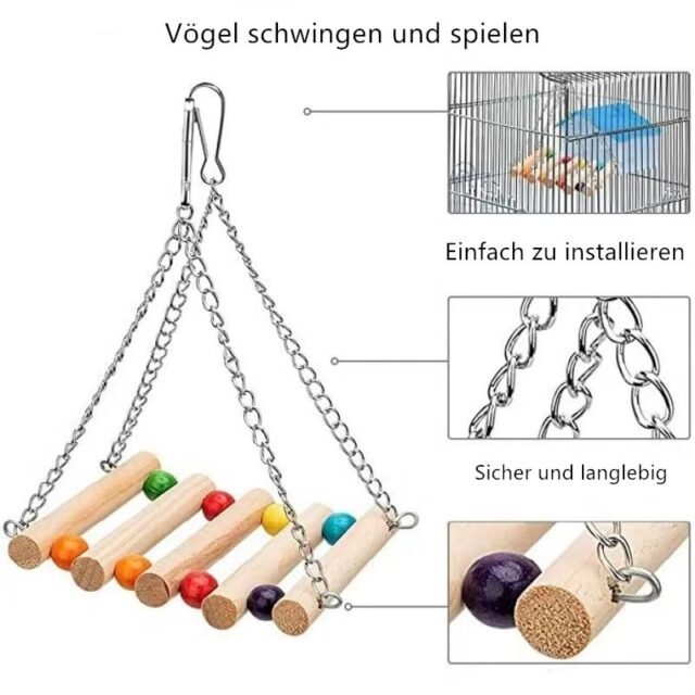 Zixrmor Holz Vogelkäfig wellensittich，Papageienvogelkauen Naturholz Hängende Schwingen und Springen Wellensittich zubehör, 8 Stück Vogel Spielzeug (Geometrisch)