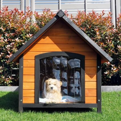 zooprinz Premium Hundehütte Luna - aus wetterfestem Vollholz, Dach zum Öffnen und Lamellentür - ideal für draußen - mit natürlichen Farbe gestrichen - 2 Größen zur Wahl...