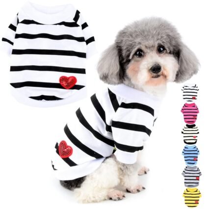 Zunea Hunde-Shirts für Kleine Hunde Sommer Basic T-Shirt Streifen Welpen Kleidung Pailletten Liebe Herz Sweatshirt Weiche Baumwolle Tee Shirt Haustier Kleidung Pullover...