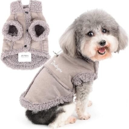 Zunea Hunde Wintermantel für Kleine Hunde Scheren Fleece Hundejacke Mantel Warme Welpen Bekleidung Weiches Haustierweste mit D-Ring Winddicht Kaltes Wetter Kleidung für...